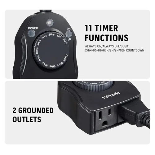 Miniatura 2 de TiFFCOFiO Enchufe Temporizador para Exteriores, Temporizador con Sensor de Luz del Atardecer al Amanecer Resistente a la Intemperie, 2 Enchufes
