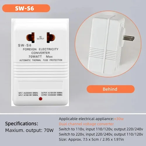 Miniatura 4 de Convertidor de voltaje 70W 110V/120V a 220V/240V Step-Up&Down Transformador de voltaje para viajes
