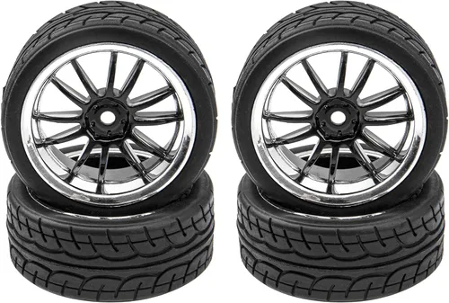Miniatura 2 de Llantas hexagonales de 12 radios y neumáticos de goma compatibles con HSP Tamiya HPI Kyosho 1/10 On-Road Touring Car WLtoys 1/14 144001 Traxxas 1/16