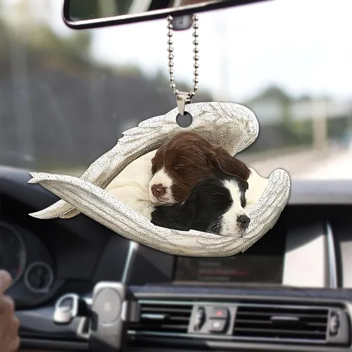 Miniatura 8 de Talataca English Springer Spaniel - Adorno de Navidad plano 2D de madera, Springer Inglés Dormir Ángel Dormir Decoración de árbol de pino, colgante