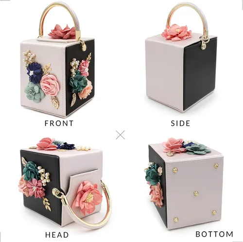 Miniatura 4 de Milisente Bolso de mano de noche para mujer, caja cuadrada floral, bolsos de noche, bolsos cruzados de hombro, bolso de mano de flores para boda