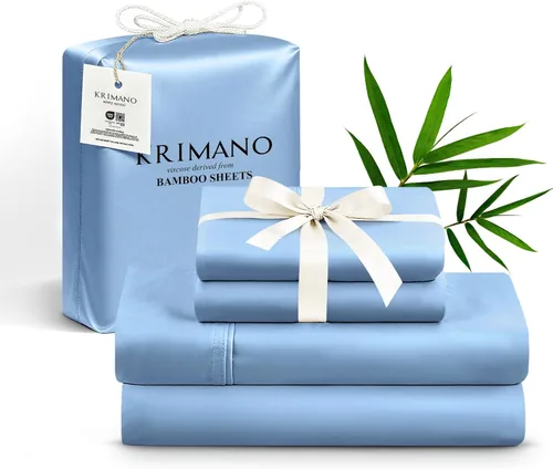 Miniatura 16 de Juego de sábanas tamaño King, sábanas de viscosa de bambú para cama, juego de 4 piezas, 100% viscosa derivada de bambú, lujo sedoso y refrescante