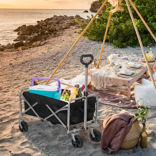 Miniatura 6 de Carro plegable plegable con capacidad de peso de 220 libras, carrito de jardín plegable resistente con ruedas de playa todo terreno y soportes