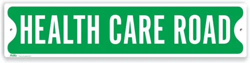 PetKa Signs and Graphics PKSS-0038-NA_18x4 "Health Care Road" cartel de aluminio, 18.0 x 4.0 in, blanco sobre verde
