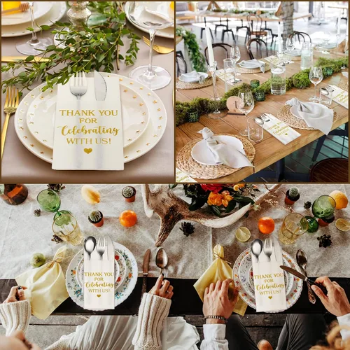 Miniatura 6 de Fuutreo 100 servilletas desechables de lino para boda, con bolsillo, cubiertos de papel Airlaid absorbentes, para bodas, bodas, bodas, compromisos