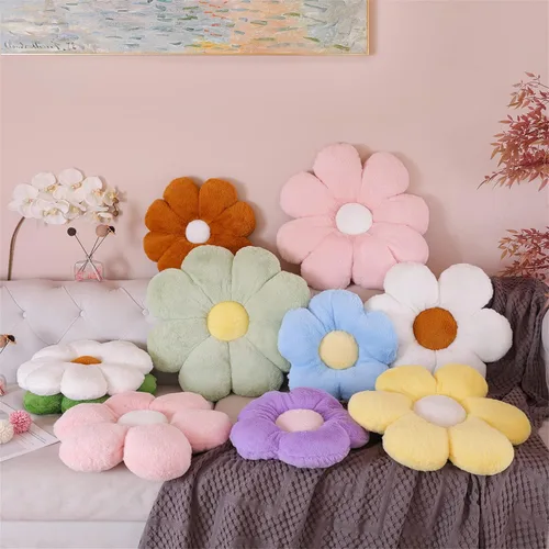 Miniatura 2 de AZCHEN Cojín de almohada de flores Almohada decorativa Almohada de flores para silla Almohada de piso de felpa (19.6 pulgadas, marrón blanco)