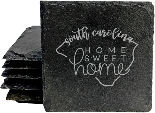 Miniatura 22 de Rustic Slate Coasters Set of 6, Round 4" with South Carolina 'Home Sweet Home' Design, for Holidays, Birthdays, Housewarming, She-Shed, Man Cave