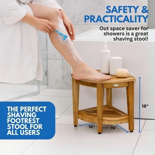 Miniatura 3 de EcoDecors Organizador de esquina de teca para ducha de 18 pulgadas, organizador de almacenamiento de madera impermeable con estante integrado