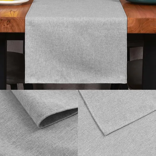 Miniatura 3 de Camino de mesa de 13 x 72 pulgadas de largo, algodón lino estilo granja gris mantel de mesa para cocina, comedor, mesa de café, fiestas, boda