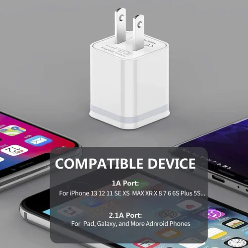Miniatura 8 de Cargador de pared USB, paquete de 5 unidades de 2.1A/5V de doble puerto USB cubo, adaptador de corriente de cargador de enchufe de carga de repuesto