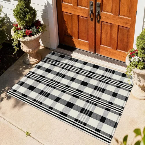 Miniatura 20 de Alfombra Buffalo Plaid Pequeña a Cuadros 2x3 Pies (61x91 cm) Naranja y Negro, Tapete para Puerta Delantera, Navidad Halloween Acción de Gracias