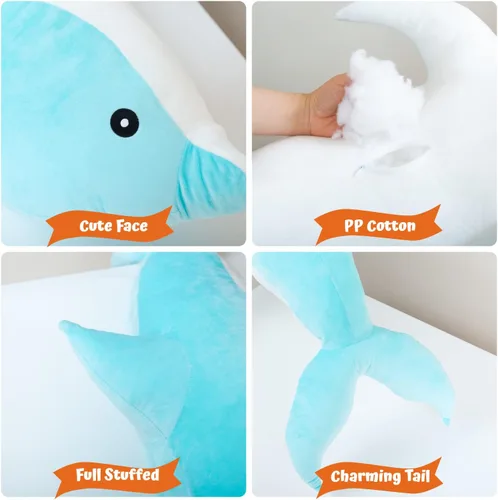 Miniatura 3 de Kekeso Juguete de peluche de delfín gigante, almohada suave para abrazar ballena para niños y niñas (azul, 27.55 pulgadas)