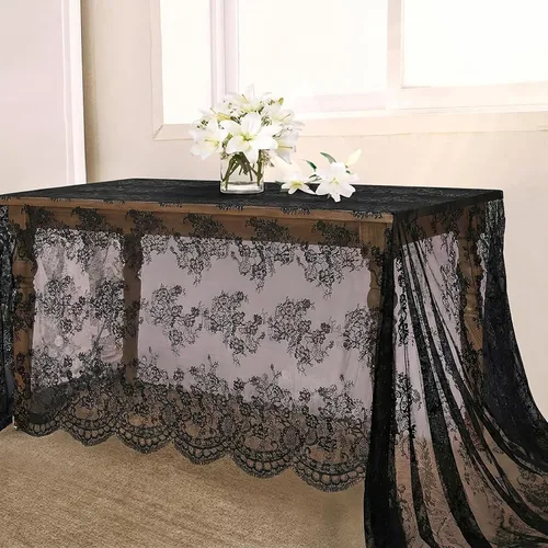 B-COOL Mantel de encaje negro de 60 x 120 pulgadas, manteles rectangulares vintage y elegantes, decoración de mesa de tela de encaje transparente