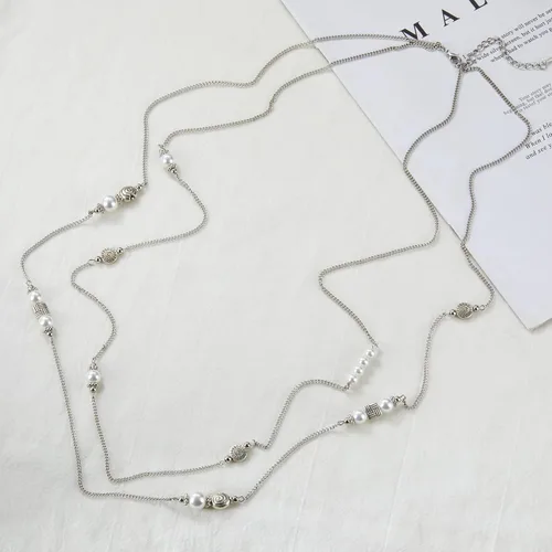 Miniatura 4 de BULINLIN Collar largo de plata en capas para mujer, collar de cadena de suéter con cuentas de piedra turquesa para mujer, joyería de disfraces