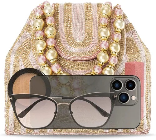 Miniatura 9 de Aheli Potli - Bolsas de noche para mujer, bolso de mano étnico para novia con cordón (P59C), Oro Rosa