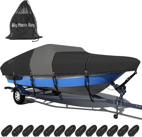 Miniatura 13 de Funda para barco 1600D + 1200D con bucles de 2 pulgadas de ancho para remolque y amarre, ultraduradera, impermeable, se adapta a Tri-Hull, V-Hull