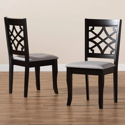 Miniatura 8 de Baxton Studio Mael - Juego de 2 sillas de comedor y sillas de comedor tapizadas de tela gris y acabado marrón oscuro de madera