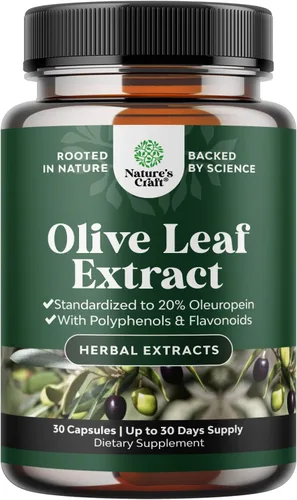 Potent Olive Leaf Extract Cápsulas – Suplemento antioxidante de alta resistencia con hoja de olivo pura con 20% de oleuropeina – Suplemento herbario