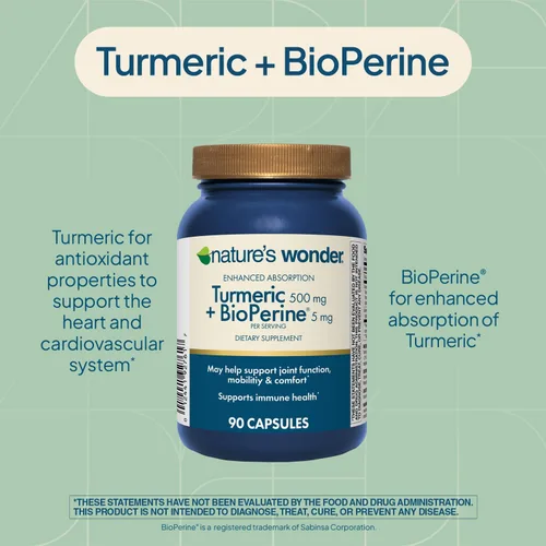Miniatura 3 de Nature's Wonder Suplemento de cúrcuma con BioPerine - Complejo de cúrcuma de absorción mejorada 500 mg con BioPerine 5mg para función articular