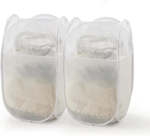 Miniatura 37 de TECHMILLY Cesta plegable de malla para la ropa sucia con asas resistentes y bolsillo lateral, cestas plegables portátiles para ropa para dormitorio
