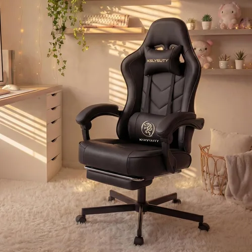 Silla de oficina de cuero transpirable con cojín de resorte de bolsillo, silla ergonómica ancha y alta para juegos de computadora con reposacabezas