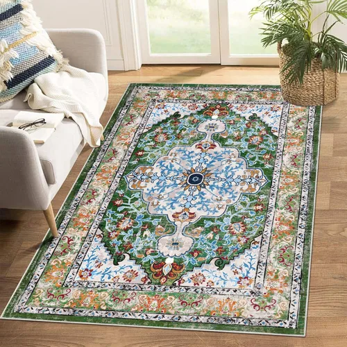Miniatura 34 de U'Artlines Alfombra de Área Bohemia Lavable, 2x3 Pequeña Suave Antideslizante Vintage Felpudo para Puerta Frontal Interior Alfombra Verde