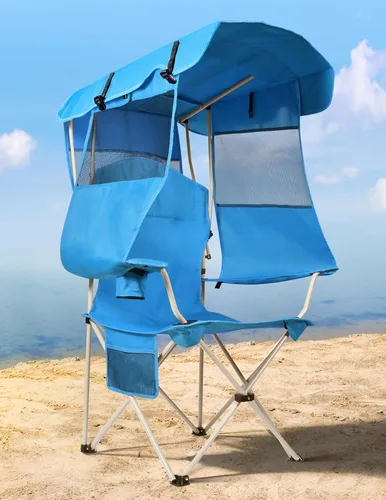 Miniatura 7 de Docusvect Silla de Playa con Toldo de Sombra, Silla de Camping Plegable con Toldo con Portavasos, Bolsillo Lateral para Campamento, Playa, Fiestas