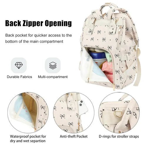 Miniatura 4 de Mochila para pañales de bebé para mamá, bolsa de pañales de gran capacidad para viajes para niños y niñas con correas para cochecito
