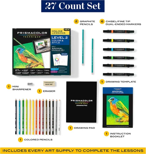 Miniatura 4 de Prismacolor Technique, Suministros de Arte y Lecciones de Arte Digital, Set de Dibujos de Animales, Nivel 2, Cómo Dibujar Animales con Lápices
