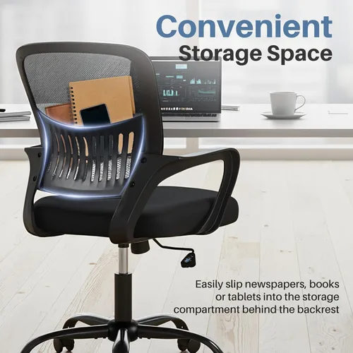 Miniatura 7 de DUMOS Silla de escritorio de oficina en casa, ergonómica con respaldo medio con soporte lumbar y modo mecedor, altura ajustable con reposabrazos