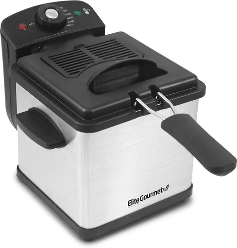 Elite Gourmet EDF-1607 - Freidora eléctrica de inmersión con cesta de malla de 800 vatios, capacidad de 1.6 cuartos / 6.5 tazas de aceite, con
