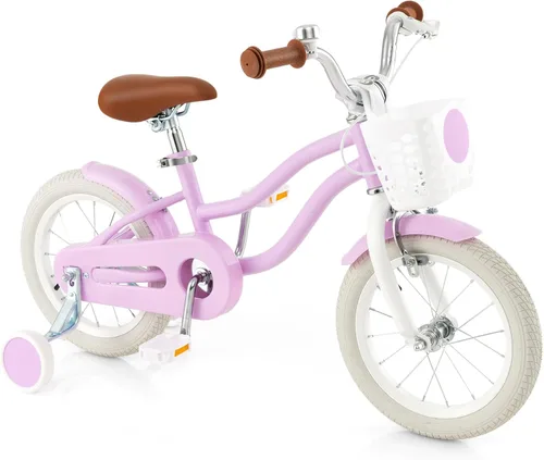 Miniatura 9 de HONEY JOY Bicicleta para niños de 12, 14, 16, 18, 20 pulgadas, con ruedas de entrenamiento, freno de mano y freno de posavasos, cadena totalmente