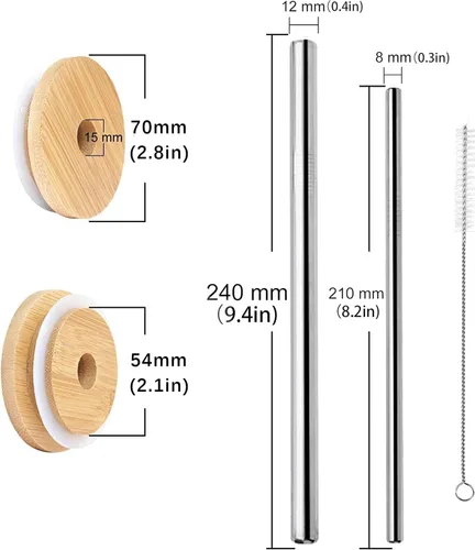 Miniatura 2 de Tapas de tarro Mason con orificio para pajita, tapas de bambú para lata de cerveza de vidrio, CNVOILA ECO tapas de tarro de bambú reutilizables