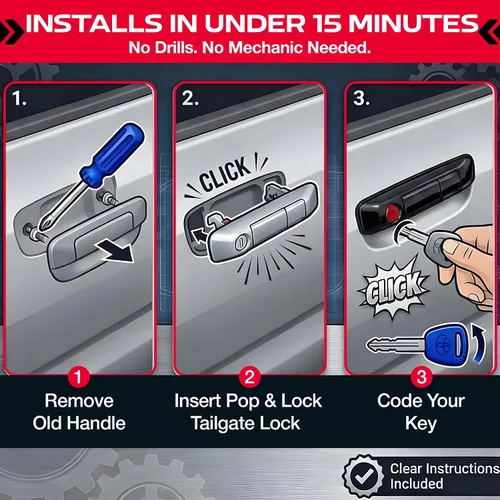 Miniatura 6 de Cerradura manual para puerta trasera, de la marca Pop & Lock, para automóviles, Negro