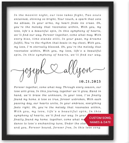 Letras de canciones personalizadas para pared, regalo de boda de aniversario personalizado para parejas, póster de letras de boda, regalo de primera