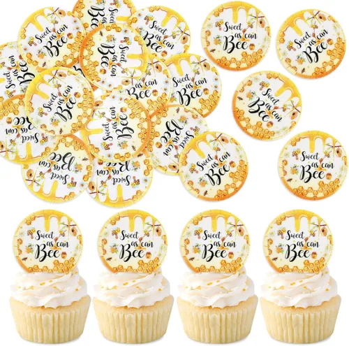 Miniatura 13 de Ercadio 24 piezas de decoración de cupcakes de abeja con purpurina de nido de abeja y miel para temática de abejas, baby shower, niños y niñas