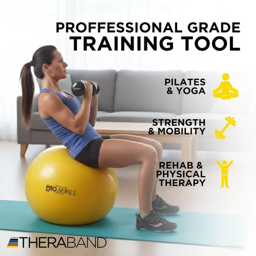 Miniatura 5 de THERABAND Pro Series Pelota de Ejercicio, Entrenador de Estabilidad Amarillo de 18 pulgadas para Usuarios de 4'7"–5', Pelota Anti-Explosión de Yoga