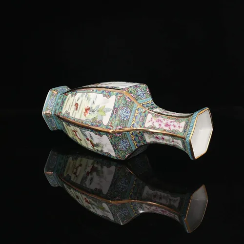 Miniatura 5 de QueenBox® Jarrones de planta de cerámica hexagonal y animales, pintura china, florero de flores de paisaje, adornos tradicionales de porcelana