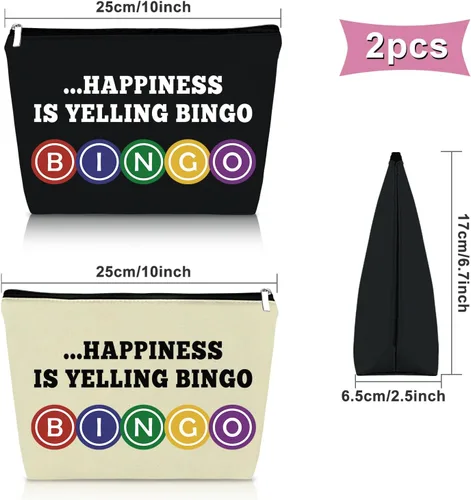 Miniatura 2 de Sazuwu Bolsa de maquillaje de regalo para amantes del bingo, Negro y Beige