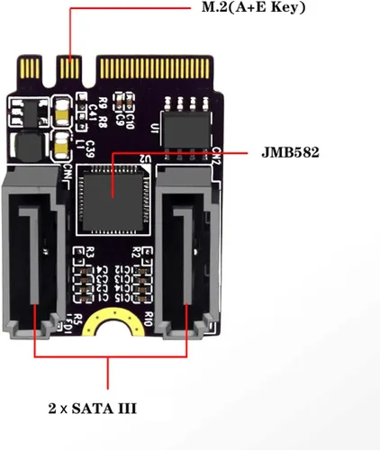 Miniatura 3 de NGFF clave A+E PCI Express a SATA 3.0 6Gbps adaptador de doble puerto convertidor tarjeta de extensión de disco duro JMB582 2230