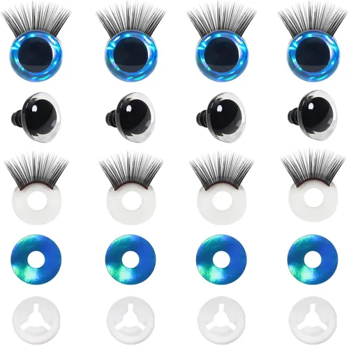 TOAOB - 4 juegos de ojos de seguridad de 0.63 pulgadas con purpurina y arandelas y pestañas para Amigurumis de plástico azul para manualidades, ojos