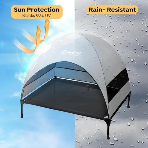 Miniatura 2 de Cama para Perros al Aire Libre Veehoo con Toldo, Catre Elevado Refrescante para Mascotas con Sombra Removible, Patas Antideslizantes, Catre Elevado