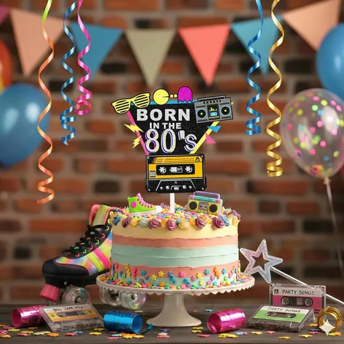 Miniatura 3 de Decoración de pastel de los años 80, decoración de pastel de cumpleaños de los años 80, suministros para fiestas temáticas de los años 80