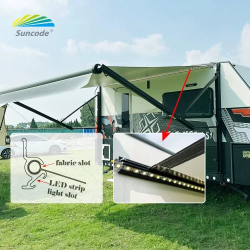 Miniatura 5 de Suncode Toldo para autocaravana para caravana y caravana, kit completo de toldo eléctrico para cámper, marco negro y tela negra de 10 x 8 pies