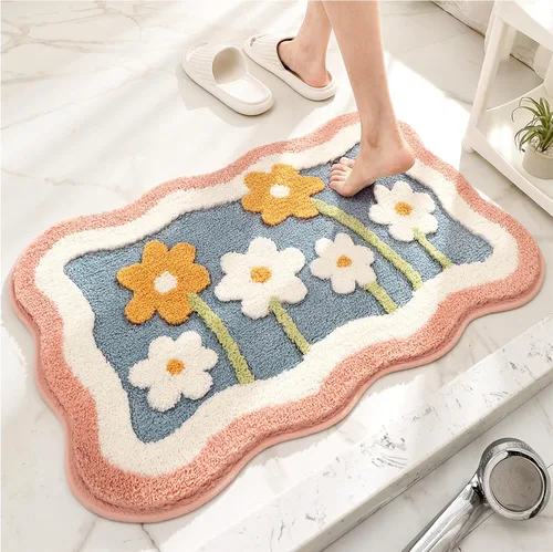 Miniatura 3 de PTAEXCEL Bonita alfombra de baño, 32 x 20 pulgadas, extra suave, color rosa, alfombra de área de flores de alta absorción, antideslizante, lavable a