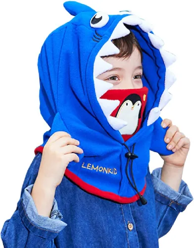 Miniatura 18 de Azarxis Gorro de niños con pasamontañas de forro polar para esquí, máscara facial de invierno, gorro ajustable con calentador doble para el cuello
