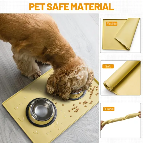 Miniatura 5 de Hubulk Tapete de alimentación para perros, 100% impermeable, de silicona de grado alimenticio, mantel individual para alimentos y agua para Amarillo
