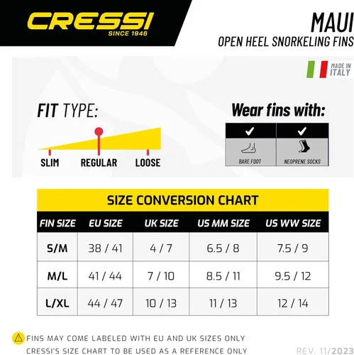 Miniatura 2 de Cressi Aletas cortas ajustables para adultos - Snorkel versátil tacón abierto para usar también descalzo - Maui: Hecho en Italia