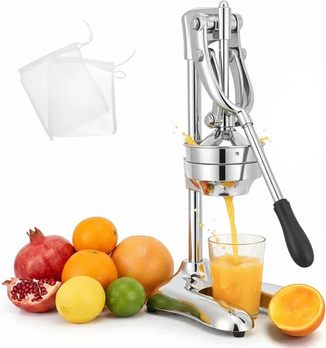 Moongiantgo Exprimidor manual comercial, extractor de jugo de prensa manual resistente con 2 bolsas de frutas reutilizables, exprimidor profesional