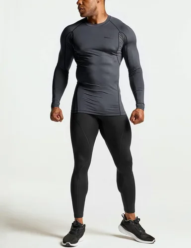 Miniatura 4 de TSLA - Paquete de 1 o 3 camisas de compresión de manga larga FPU 50+ para hombre, camisa de entrenamiento atlético, protector de erupción